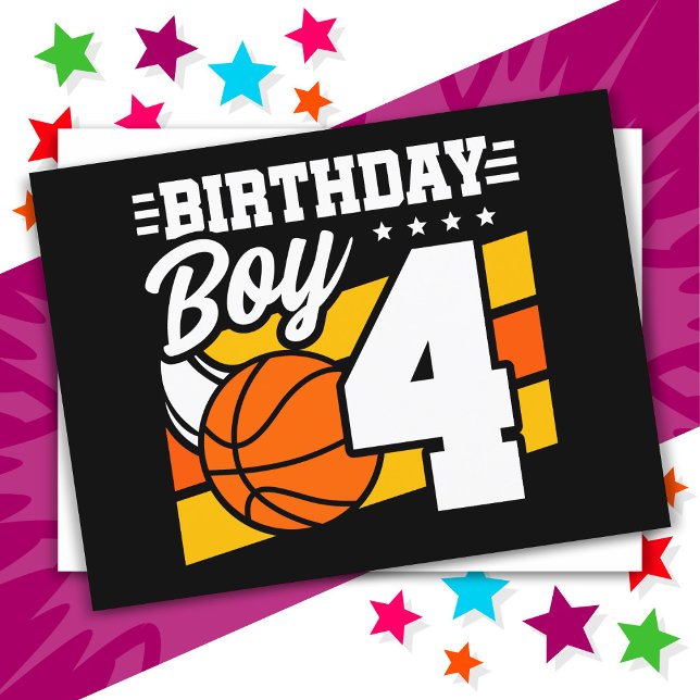 4-årig basketfesttema 4-års födelsedags pojke vykort (Skapare uppladdad)