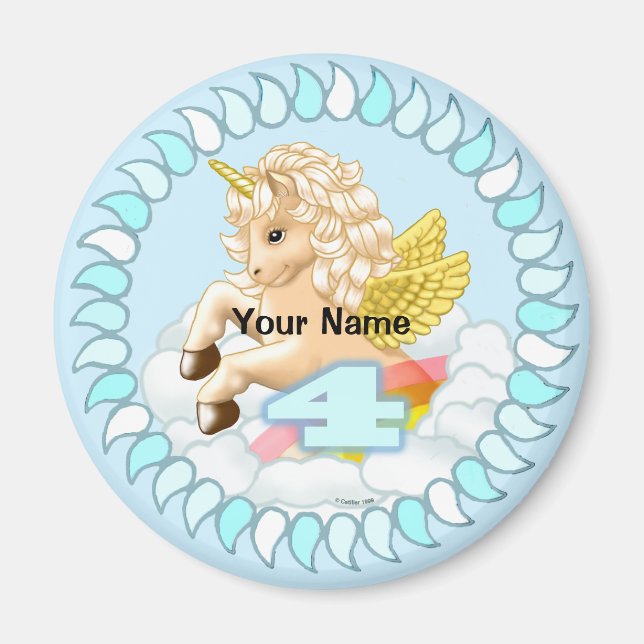 4-årig Birthday Unicorn magnet (Framsidan)