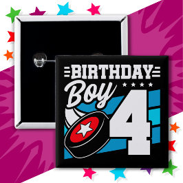 4-årig Hockey Party Theme 4e födelsedagen Boy Knapp