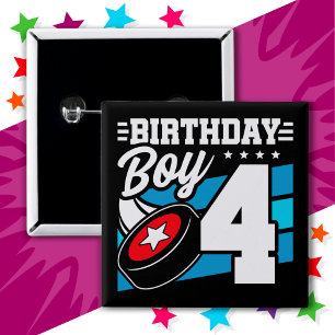 4-årig Hockey Party Theme 4e födelsedagen Boy Knapp