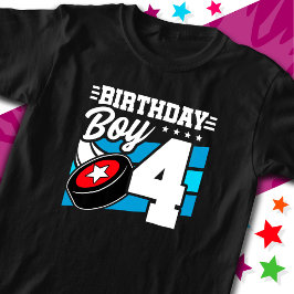 4-årig Hockey Party Theme 4e födelsedagen Boy T Shirt