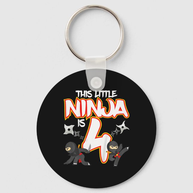 4 Årig Ninja Födelsedagsfest Kampsport Karate Nyckelring (Framsida)