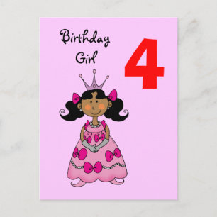 4-årig prinsessa (svart hår) vykort