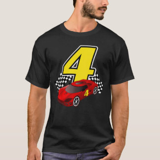 4 Årig Racingbil Sportbil Födelsedag Pojkar Flicko T Shirt