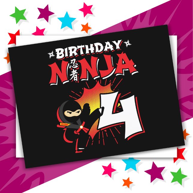 4-årig serietidningsstil Ninja 4-årsdag Vykort (Skapare uppladdad)