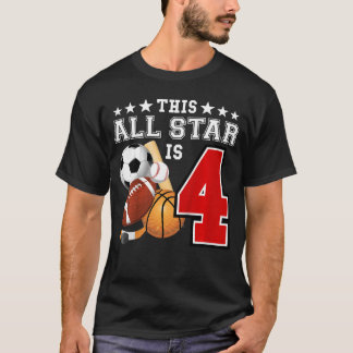 4 Årig Sportstjärna Födelsedagsfest Alla Sporter 4 T Shirt