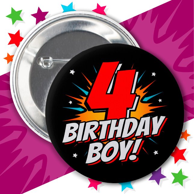 4-årig superhjälte Birthday Boy 4e födelsedagen Knapp (Skapare uppladdad)