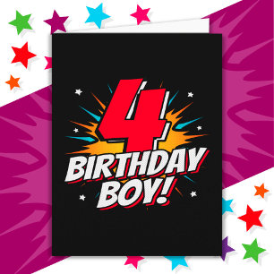 4-årig superhjälte Birthday Boy 4e födelsedagen Kort