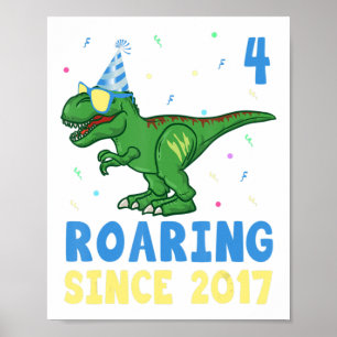 4 års 4e födelsedagen Boys Dinosaur Kids Gift Fu Poster