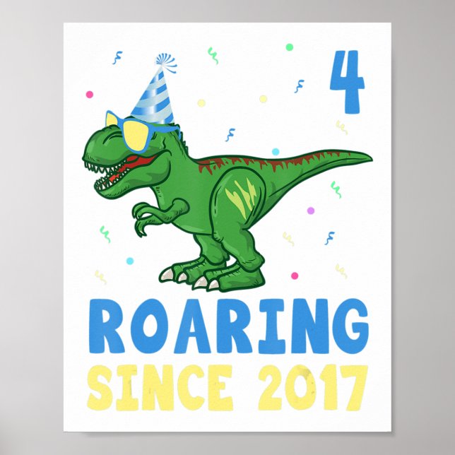 4 års 4e födelsedagen Boys Dinosaur Kids Gift Fu Poster (Framsidan)