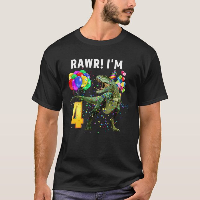 4 års ålder Dinosaurs födelsedag 4:e Party Rawr T  Shirt (Framsida)