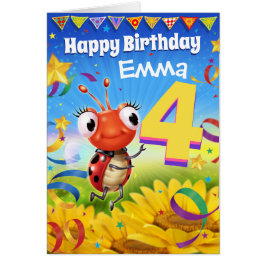 4 års Anpassningsbar födelsedagskort Lille Ladybug Hälsningskort