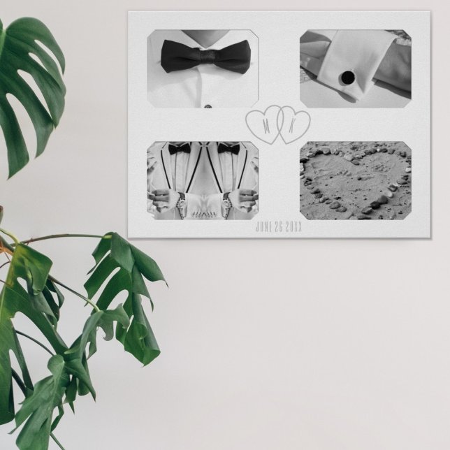 4-års bröllopsdagsfotonkollage Minnesaffisch Poster (Upload 4 photos and add your initials and wedding date and hang it high)