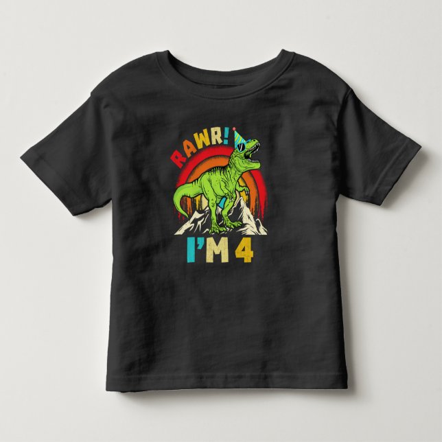 4-års födelsedag Dinosaurie T Rex Rawr Jag är 4 Fö Shirt (Framsida)