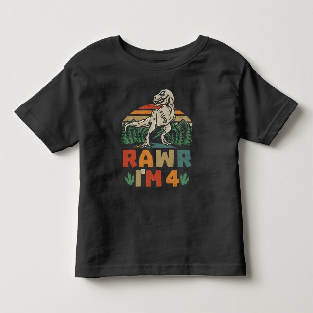4-års födelsedag Dinosaurie T Rex Rawr Jag är 4 Fö Shirt (Framsida)