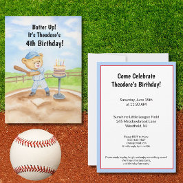 4-års födelsedag Tee Ball Nallebjörn Baseboll Inbjudningar
