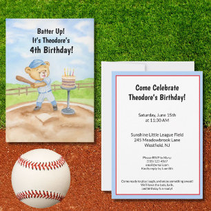 4-års födelsedag Tee Ball Nallebjörn Baseboll Inbjudningar