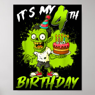 4-års födelsedag Zombie 4 år gammal Glad Halloween Poster