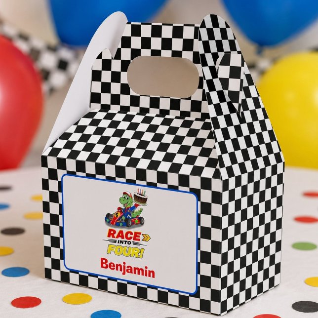 4-års födelsedags dinosaurie Race Car Ready Set  Presentaskar (Skapare uppladdad)