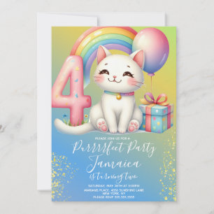 4-års födelsedags kitten regnbågsfest inbjudningar