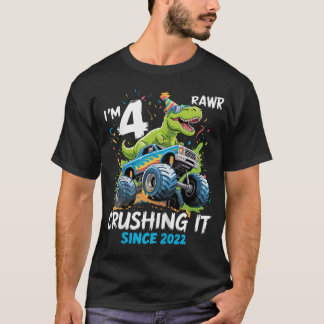 4-års födelsedags monstertruck dinosaurie 4 år gam t shirt