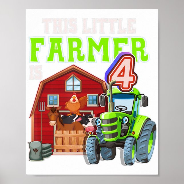 4 års Födelsedagsfest av Grönt Farm Tractor Farme Poster (Framsidan)