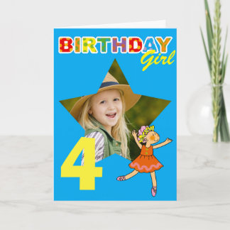 4-års födelsedagsflicka ballerina fotodesign kort