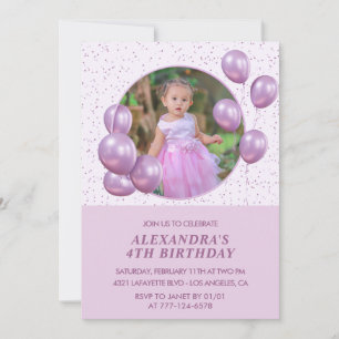 4-års födelsedagsinbjudningar Ballonger Foto Lila Inbjudningar