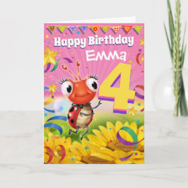 4 års födelsedagskort Little Ladybug range Anpassn Kort