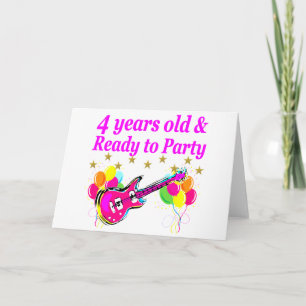 4 ÅRS GAMLA ROCKSTJÄRNA FÖDELSEDAGSFEST KORT