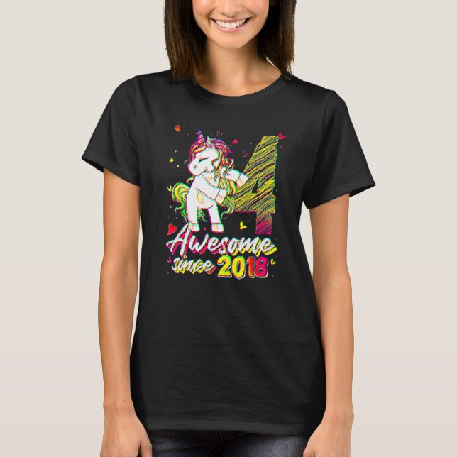 4 års Gamla Unicorn Flossing 4e födelsedagen Girl  T Shirt (Framsida)