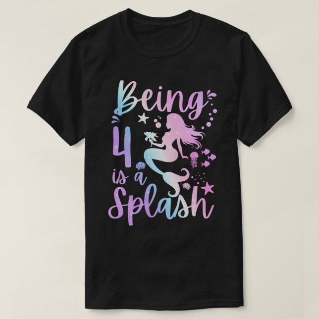 4 års gammal 4:e Sjöjungfruns födelsedag under Sea T Shirt (Design framsida)