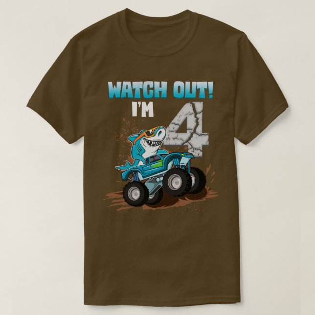 4 års gammal 4e födelsedagen Shark Boy Monster Tr T Shirt (Design framsida)