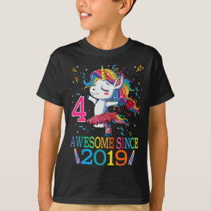 4 års gammal 4e födelsedagen Unicorn Dabbing Girl T Shirt