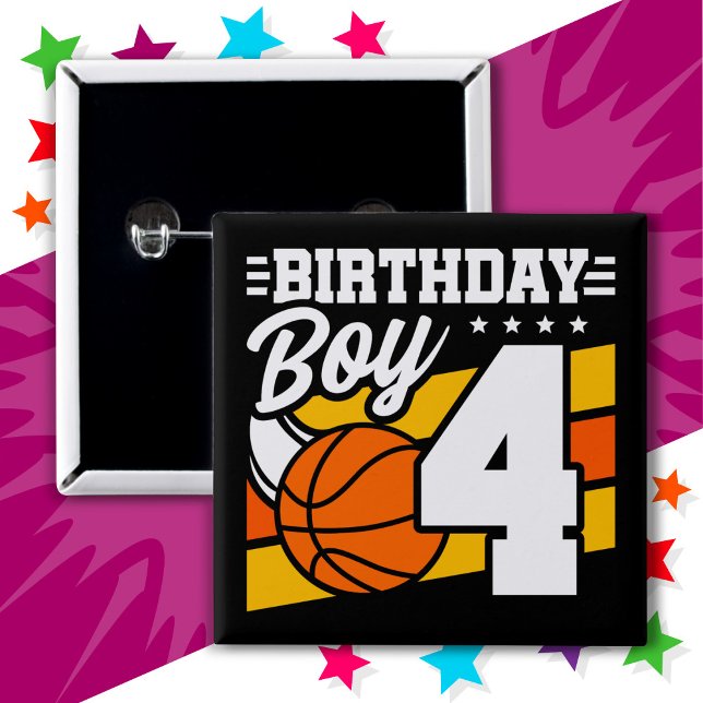 4 års gammal basketboll Party Theme 4e födelsedage Knapp (Skapare uppladdad)