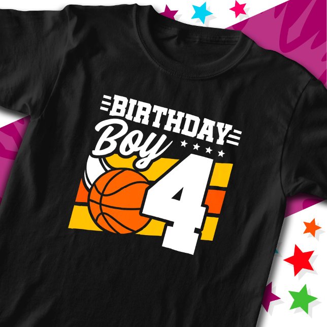 4 års gammal basketboll Party Theme 4e födelsedage T Shirt (Skapare uppladdad)