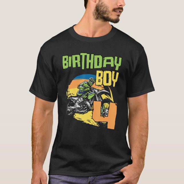 4 års gammal Dirt Bike Födelsedagsfest Motocross M T Shirt (Framsida)
