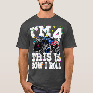 4 års gammal födelsedagskalkyl, pojke Monster Last T Shirt