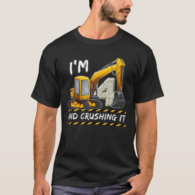 4 års gammal Fordon-grävare 4:e bir T Shirt (Framsida)