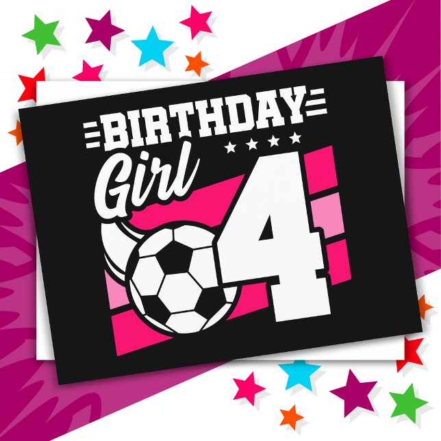 4 Års Gammal Fotboll Fest 4:e Födelsedag Tjej Vykort (Skapare uppladdad)