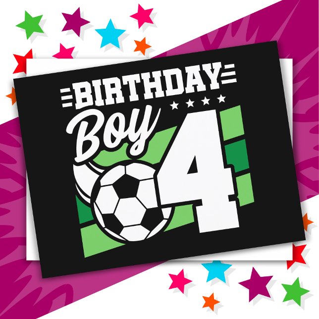 4 års gammal fotboll Party 4e födelsedagen Boy Vykort (Skapare uppladdad)