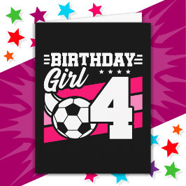 4 års gammal fotbollsflicka i Party 4e födelsedage Kort