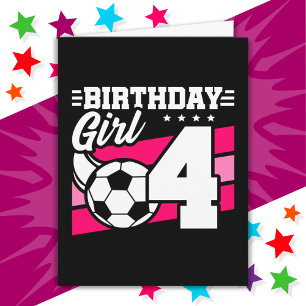 4 års gammal fotbollsflicka i Party 4e födelsedage Kort