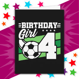 4 års gammal fotbollsflicka i Party 4e födelsedage Kort