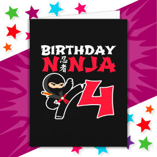 4 års gammal Karate Ninja Party Kids 4e födelsedag Kort