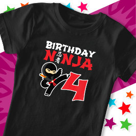 4 års gammal Karate Ninja Party Kids 4e födelsedag T Shirt