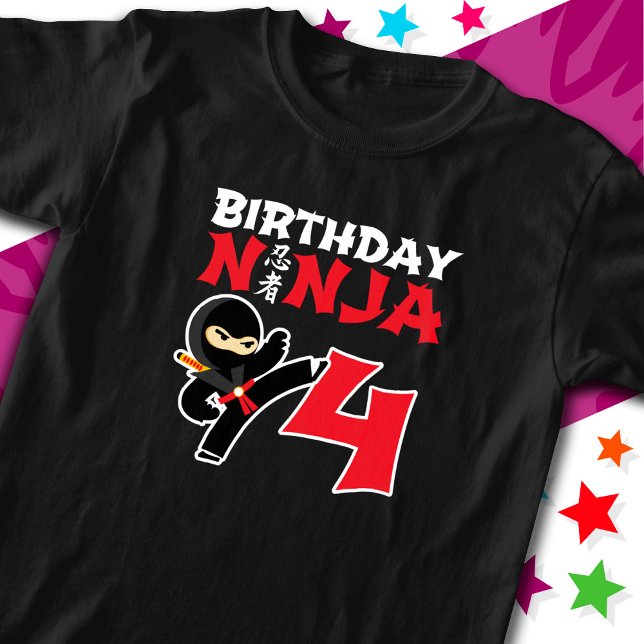 4 års gammal Karate Ninja Party Kids 4e födelsedag T Shirt (Skapare uppladdad)
