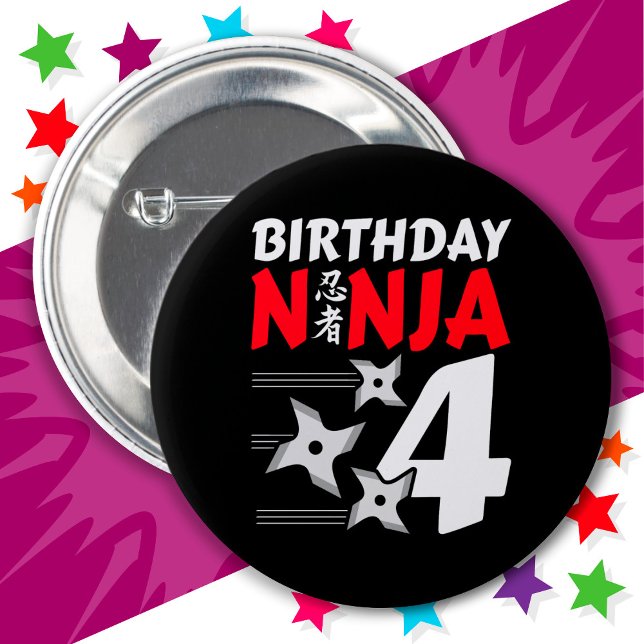 4 års gammal Ninja Party Stars Kids 4e födelsedage Knapp (Skapare uppladdad)
