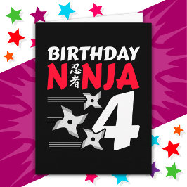 4 års gammal Ninja Party Stars Kids 4e födelsedage Kort
