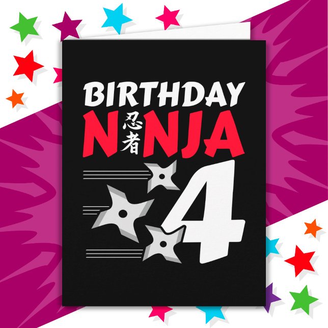 4 års gammal Ninja Party Stars Kids 4e födelsedage Kort (Skapare uppladdad)